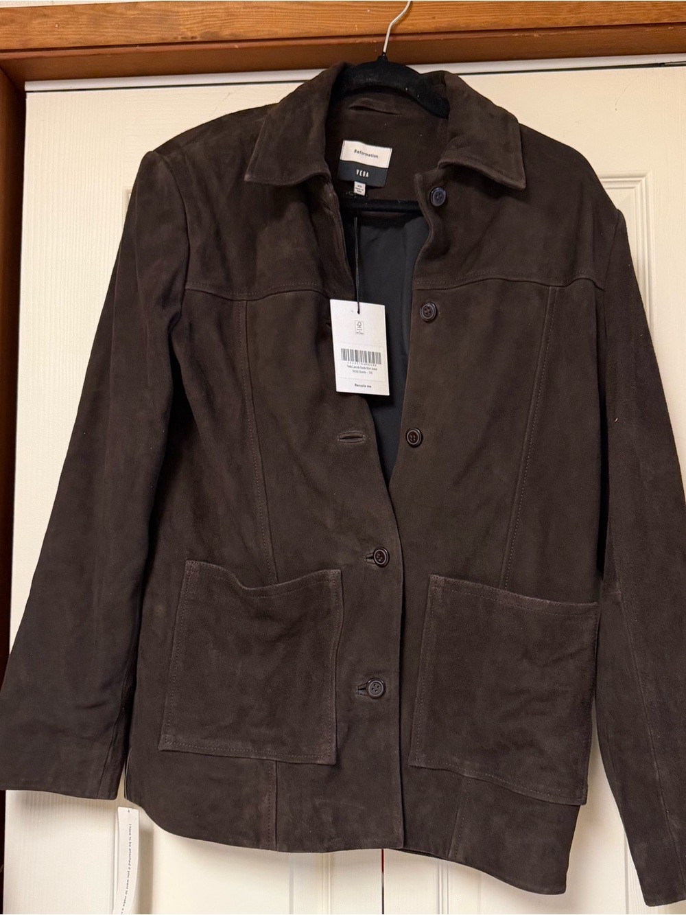 Reformation Dark Brown Suede Button-Front Jacket